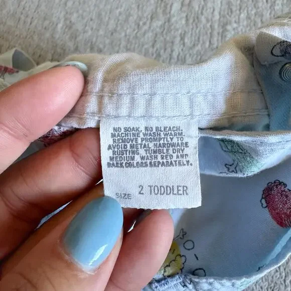 Vintage OshKosh B'Gosh Blue Thumbprint Character Vestbak Short Overalls Size 2 - Picture 7 of 10